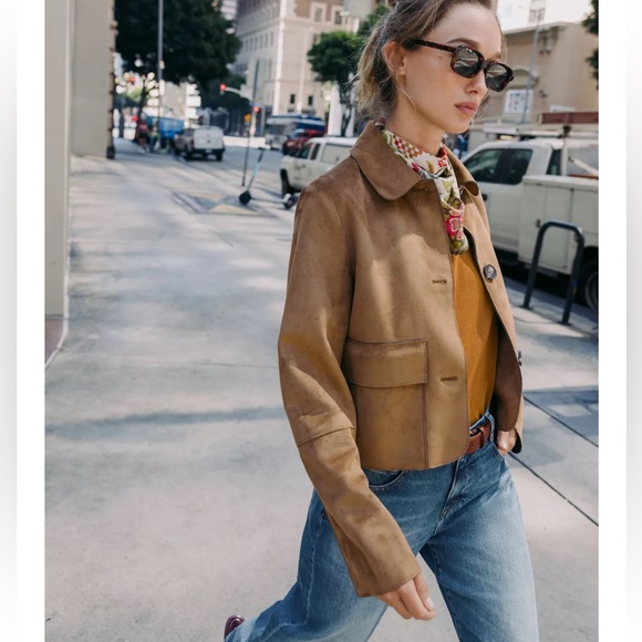 Zara Tan Cropped Suede Jacket - Picture 2 of 9